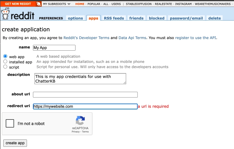 Register an App with Reddit