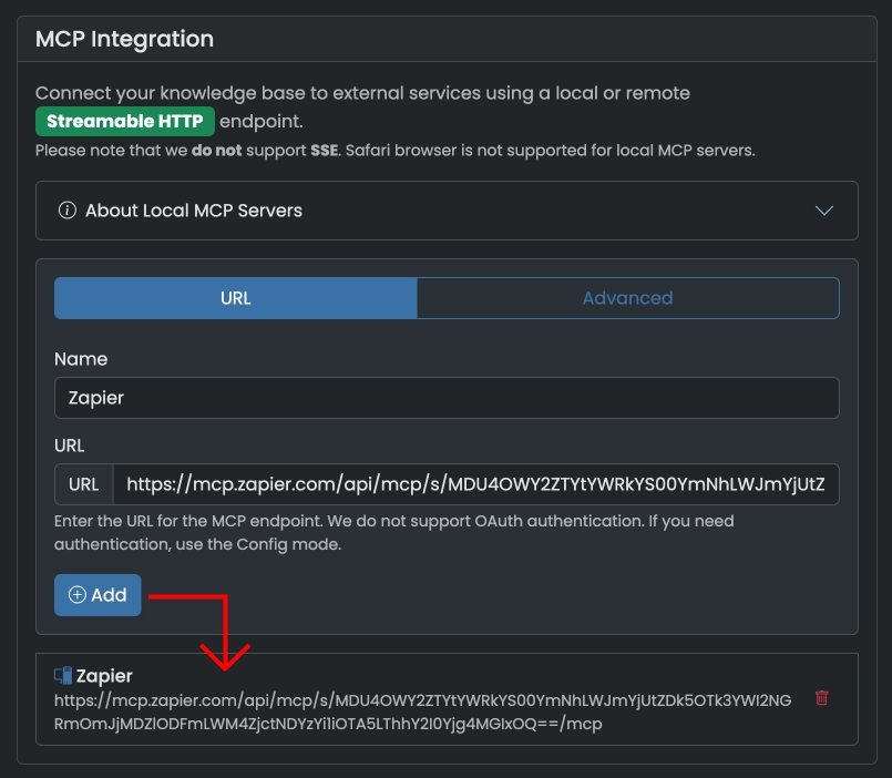 Add the MCP Server to Your Knowledge Base
